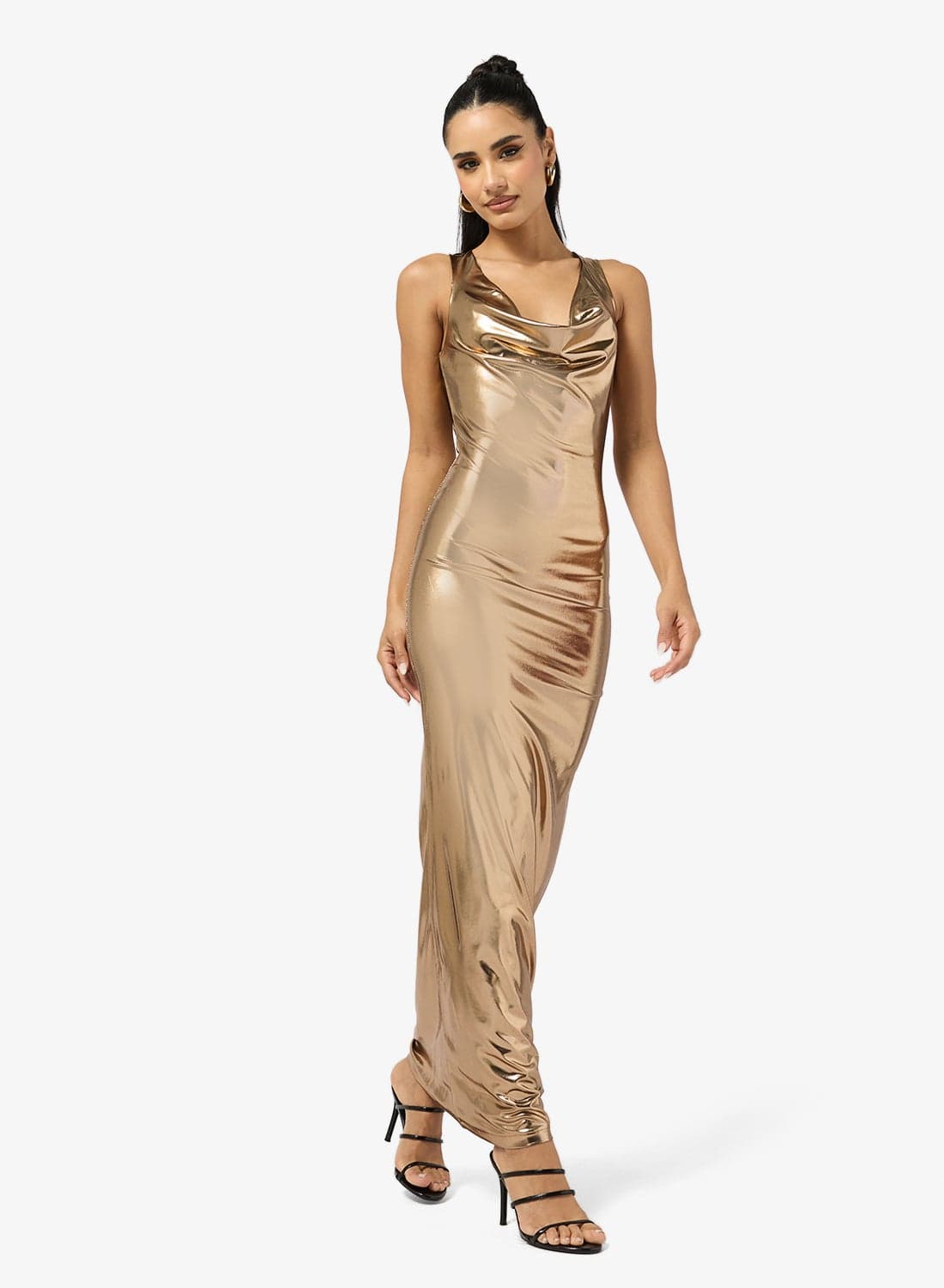 Metallic Cowl Neck Dress