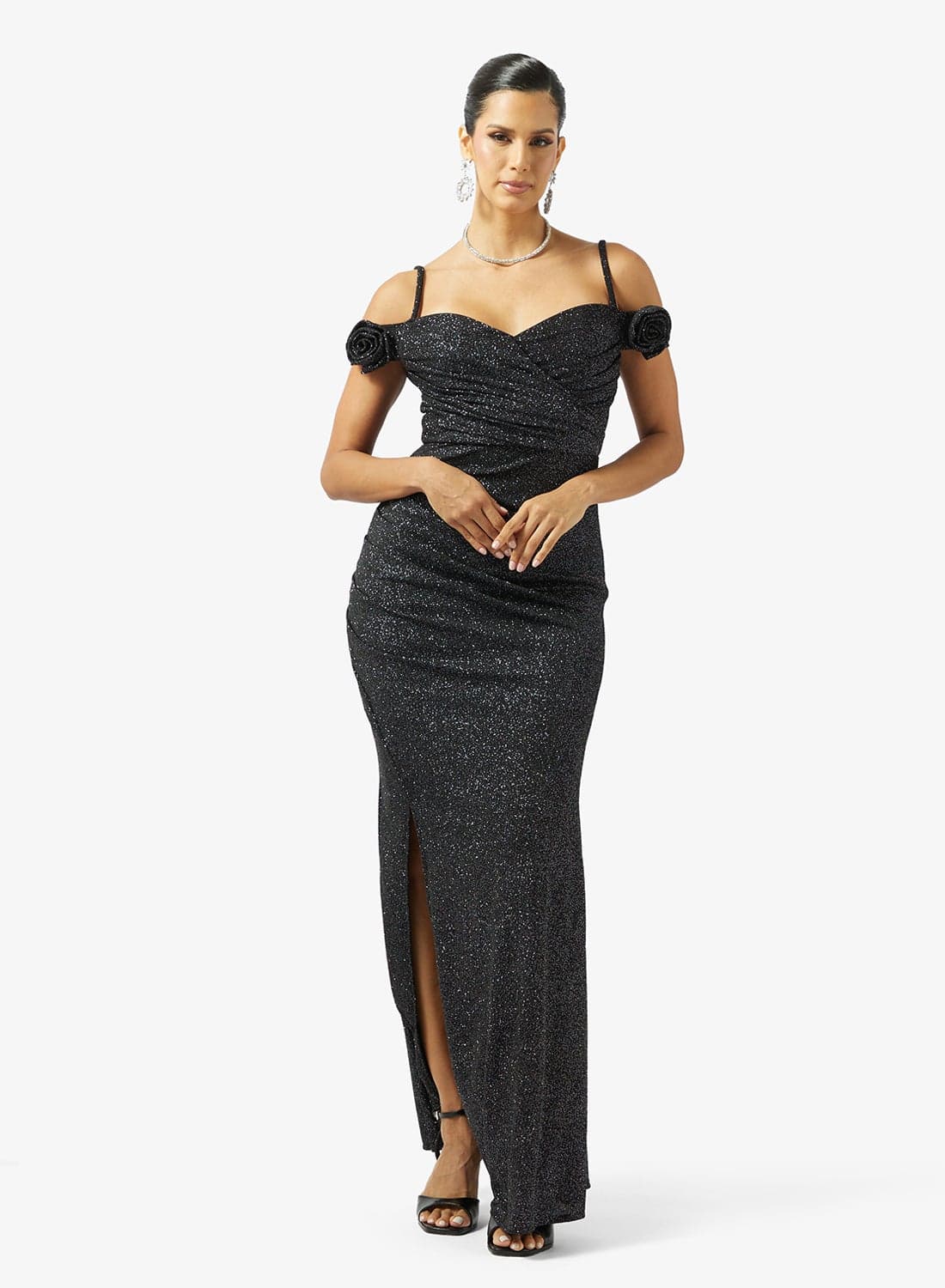 Off Shoulder Shimmer Evening Dress