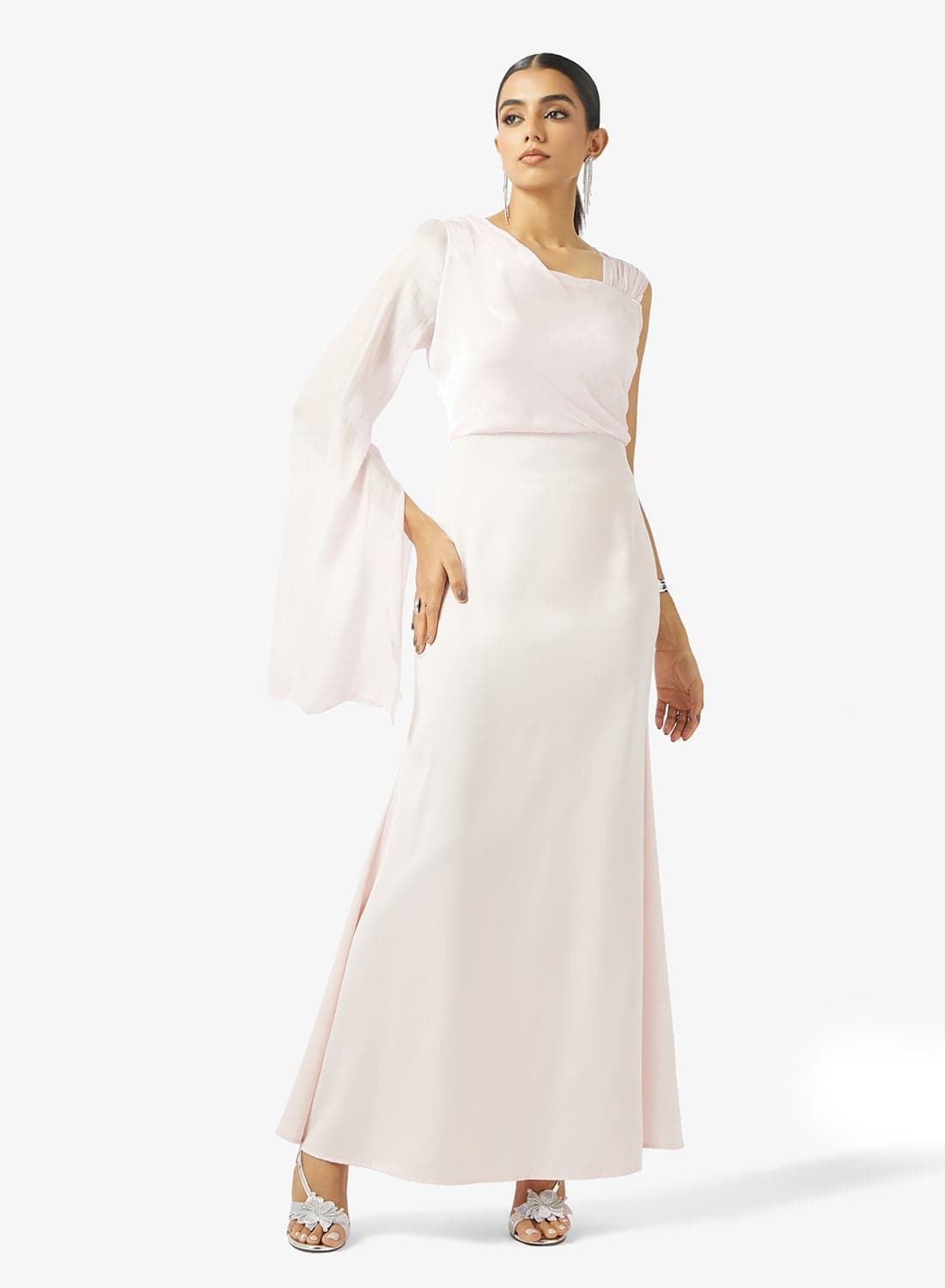 One Shoulder Dress With Sleeve Trail