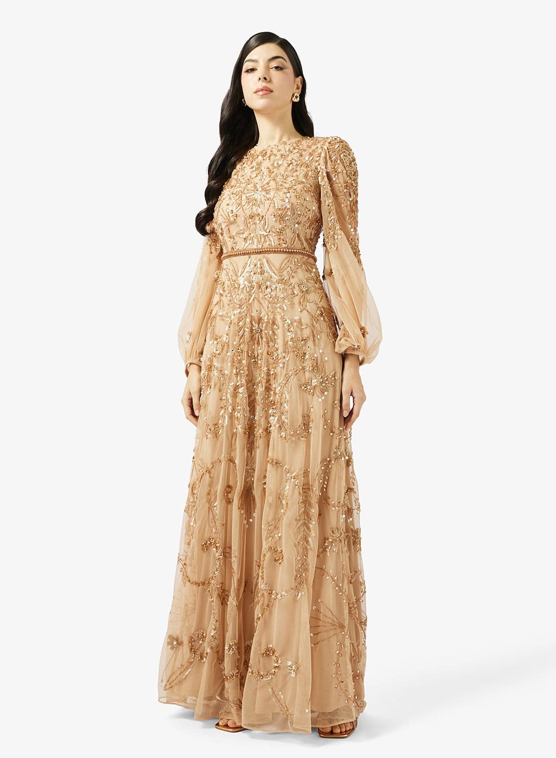 Embellished Puff Sleeve Maxi Dress