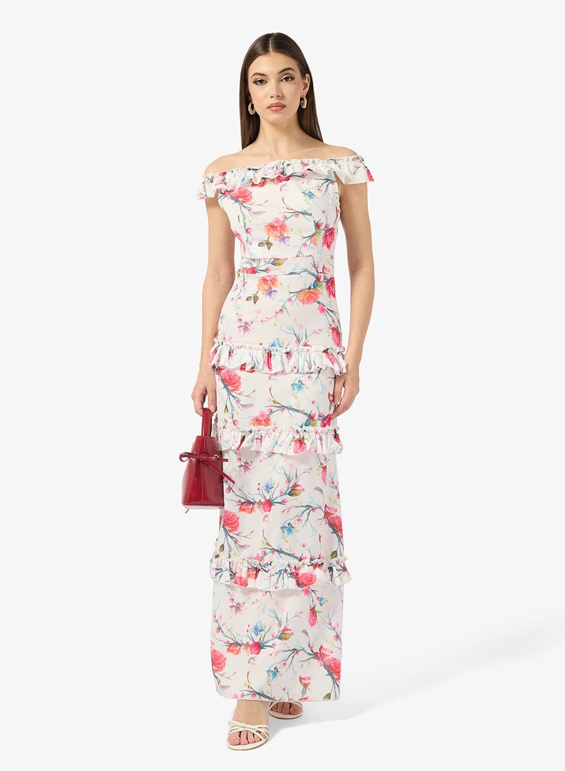 Floral Print Off Shoulder Dress