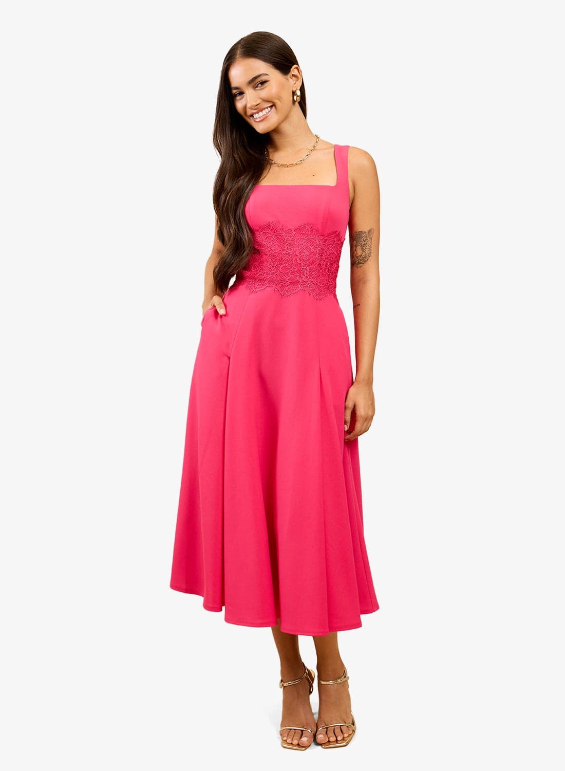 Pink Lace Midi Dress