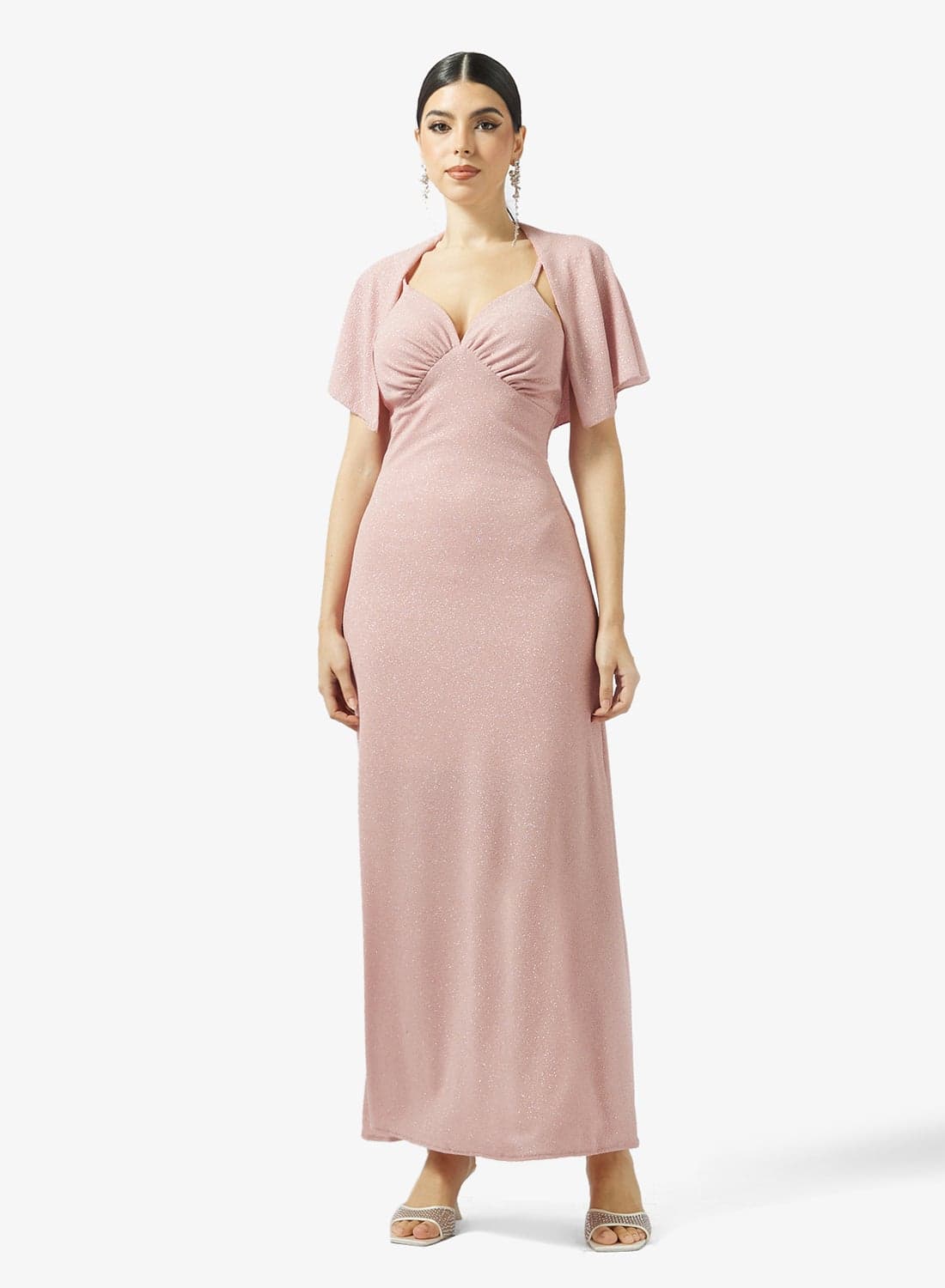 Caped Sweetheat Neck Dress With Slit