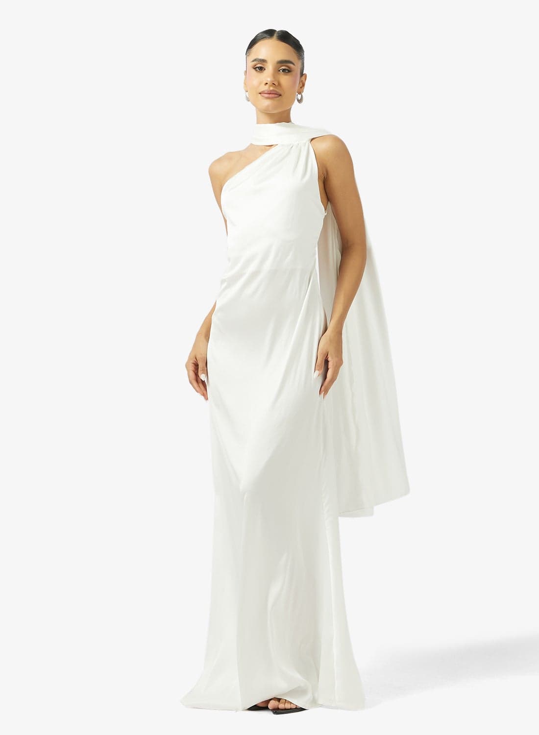 One Shoulder Satin Dress with Trail