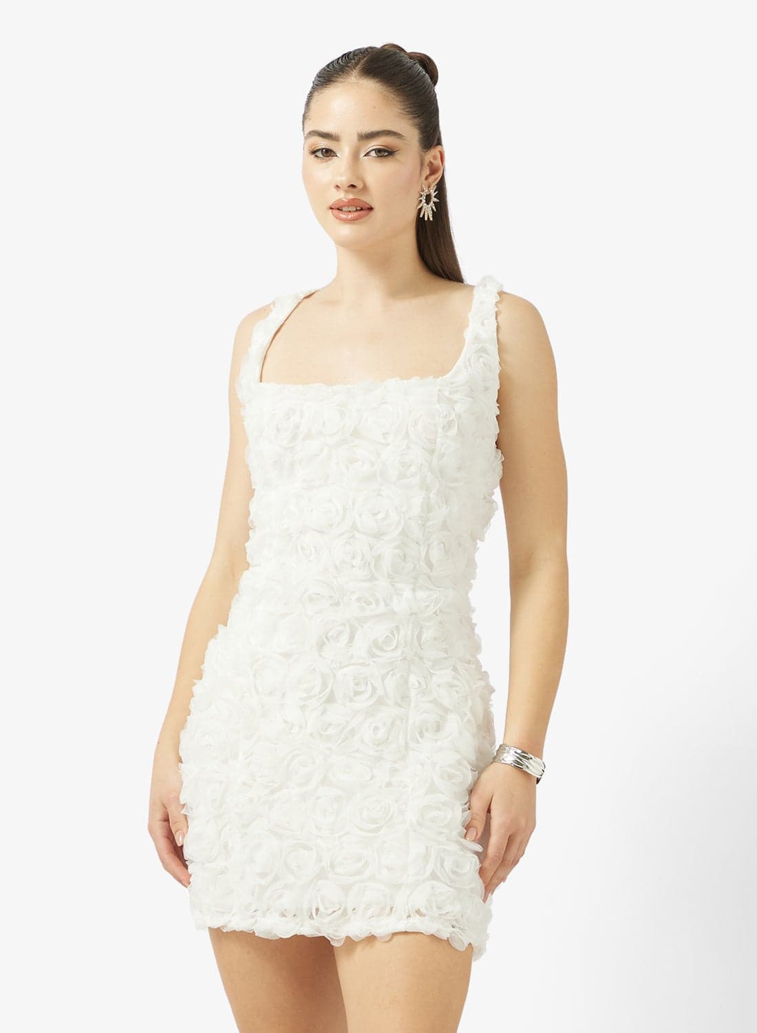 Square Neck 3D Floral Dress