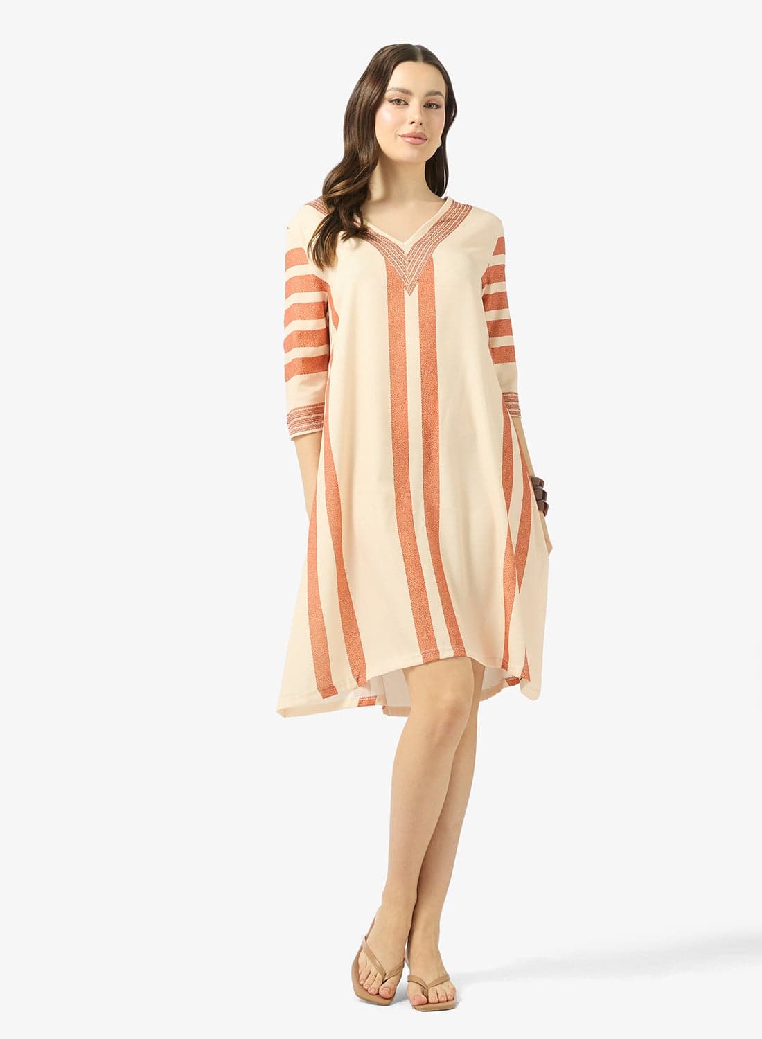 V Neck Stripe Kaftan Beach Dress