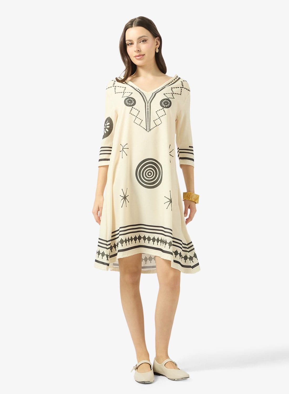 V Neck Monochrome Kaftan Beach Dress