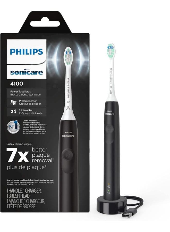 Philips 4100 Power Toothbrush, Rechargeable Electric Toothbrush with Pressure Sensor, Black