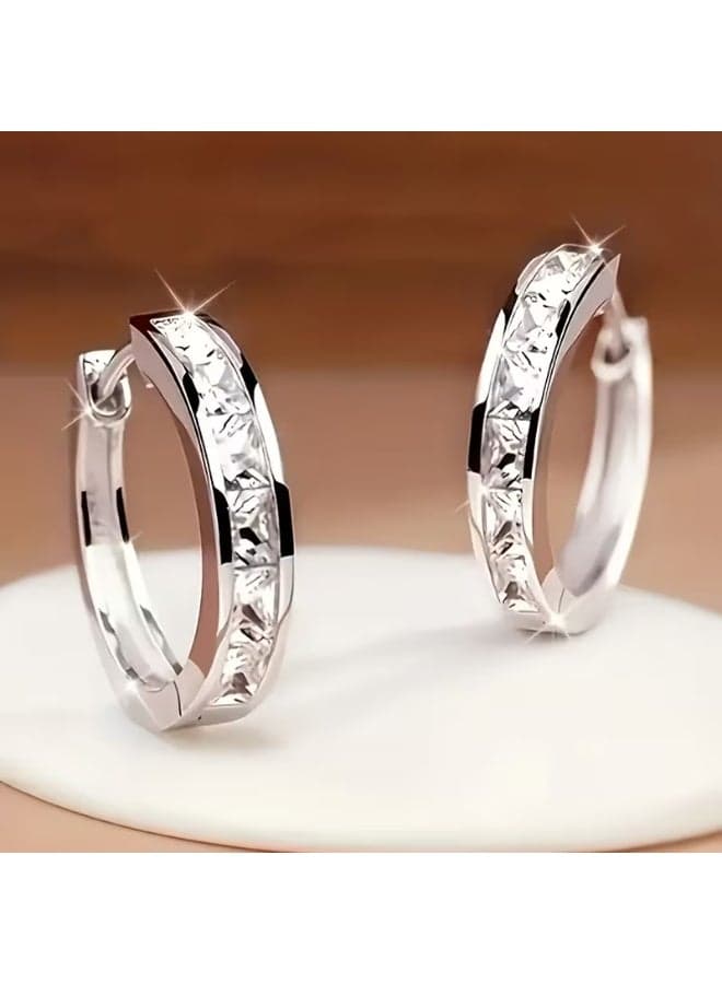 Sterling Silver Coated Zircon Hoop Earrings – Elegant Minimalist Design, Luxurious Everyday & Occasion Jewelry for Women