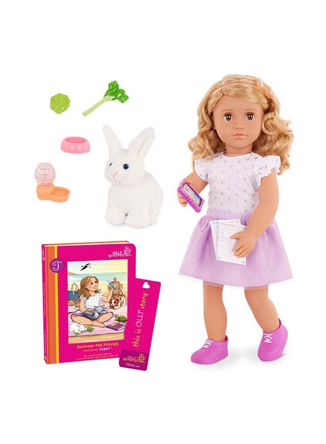 Fashionable 18-inch Deluxe Pet Lover Girl Doll with Book and Accessories, Gifting Toys, Age 3+ years,Character-Tabby