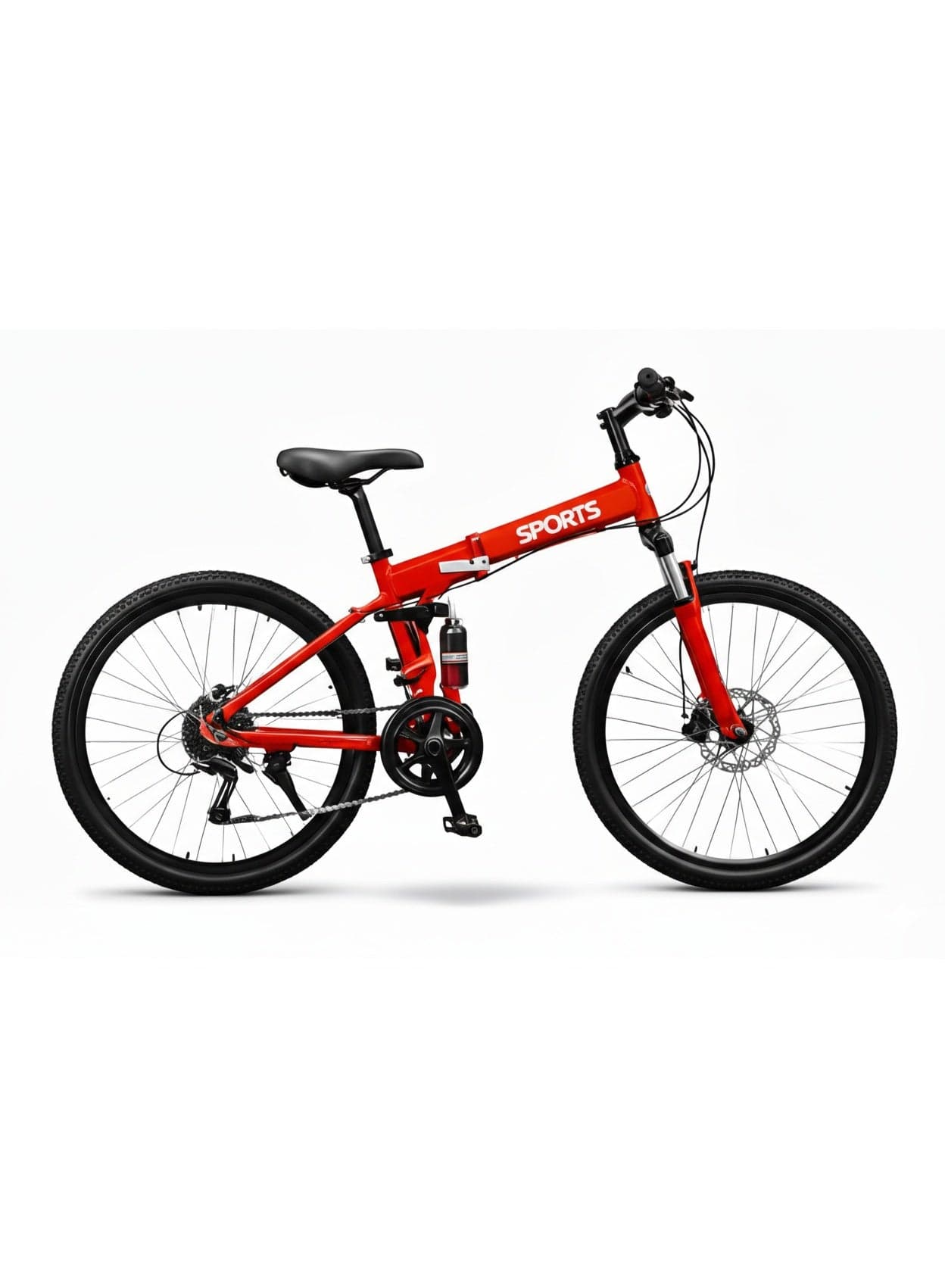 24-Inch Folding Bike – 21-Speed Mountain Bicycle with Carbon Steel Frame, Front Suspension & Dual Disc Brakes, Red