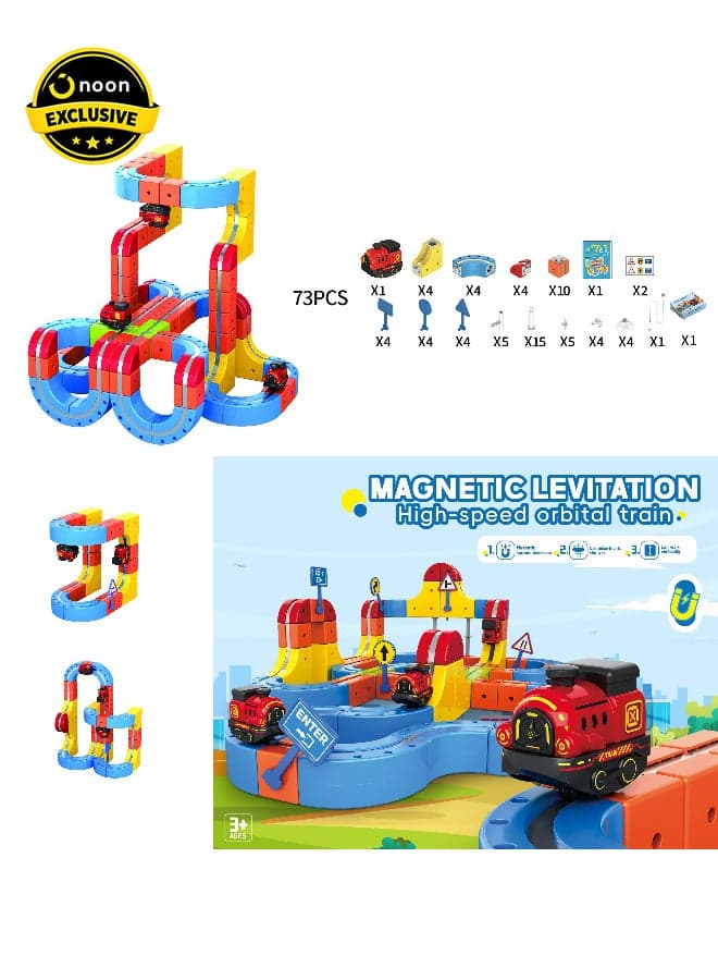 Magni-Mates 73PCS High-Speed Versatile Anti-Gravity Maglev Train Set with Levitating Magnetic Tracks, Modular DIY Rail System, STEM Building Toy for Kids Creative Play
