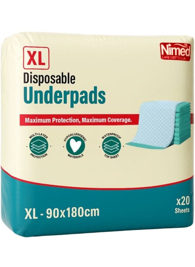 Underpads 90×180cm – Disposable Bed Protection Pads, Pack of 20