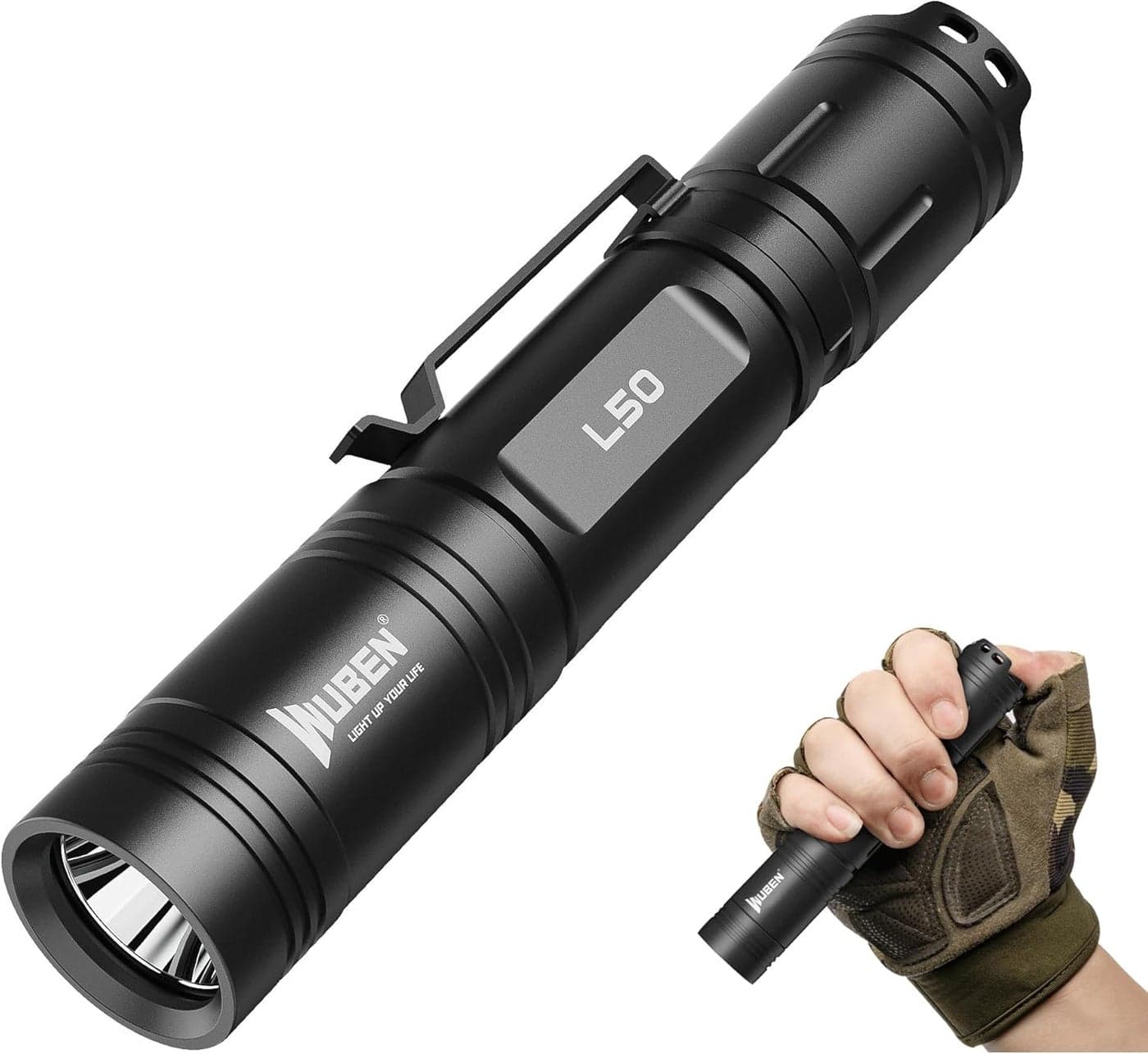 WUBEN L50 Rechargeable Flashlight – 1200 Lumens Tactical LED Torch, 5 Modes, IP68 Waterproof EDC Handheld Light for Camping, Emergencies, Hiking & Home Use