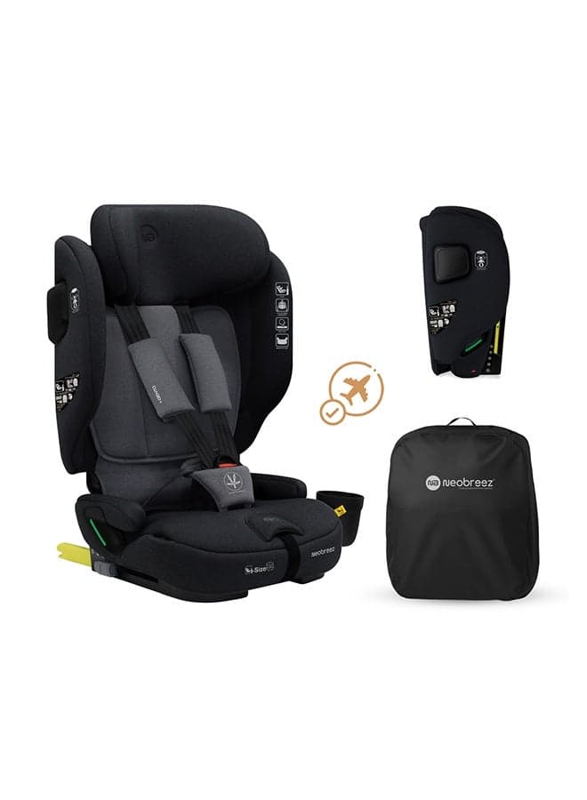 Neobreez i-GENTO Compact Air Travel Car Seat,i-Size ECER129 ,Adjustable Headrest,Side Impact Protection,ISOFIX&Top Tether,Compact Foldable&Portable,Group1/2/3(Upto 12yrs,9-36 kg)-Black Grey
