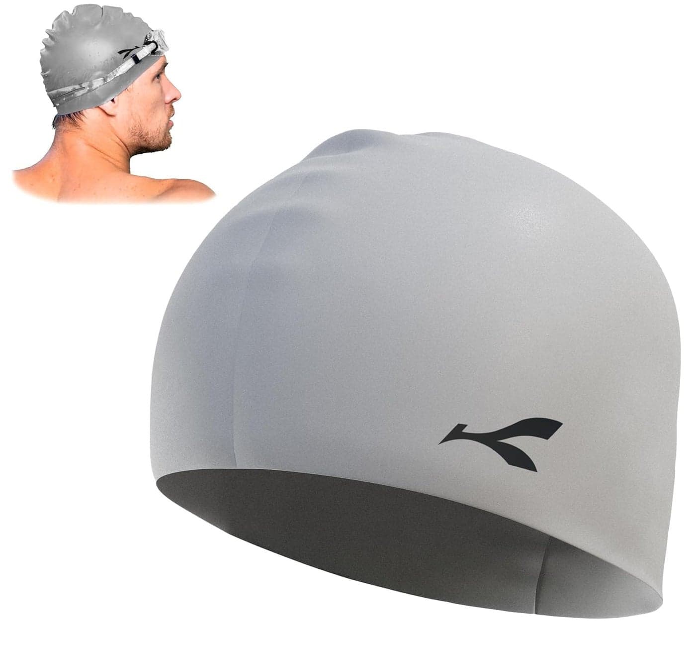 Waterproof Silicone Swimming Cap for Men & Women | Stretchable & Quick-Dry | Prevents Hair Pull & Chemical Damage | Ideal for Children & Adult (Light Grey)