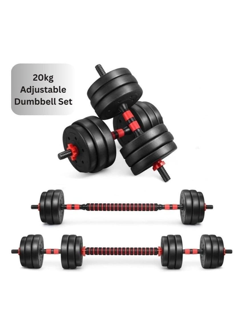 20kg Adjustable Dumbbell Set with Spinlock Collars, Non-Slip Handles, Barbell Conversion Kit for Home Gym Strength Training
