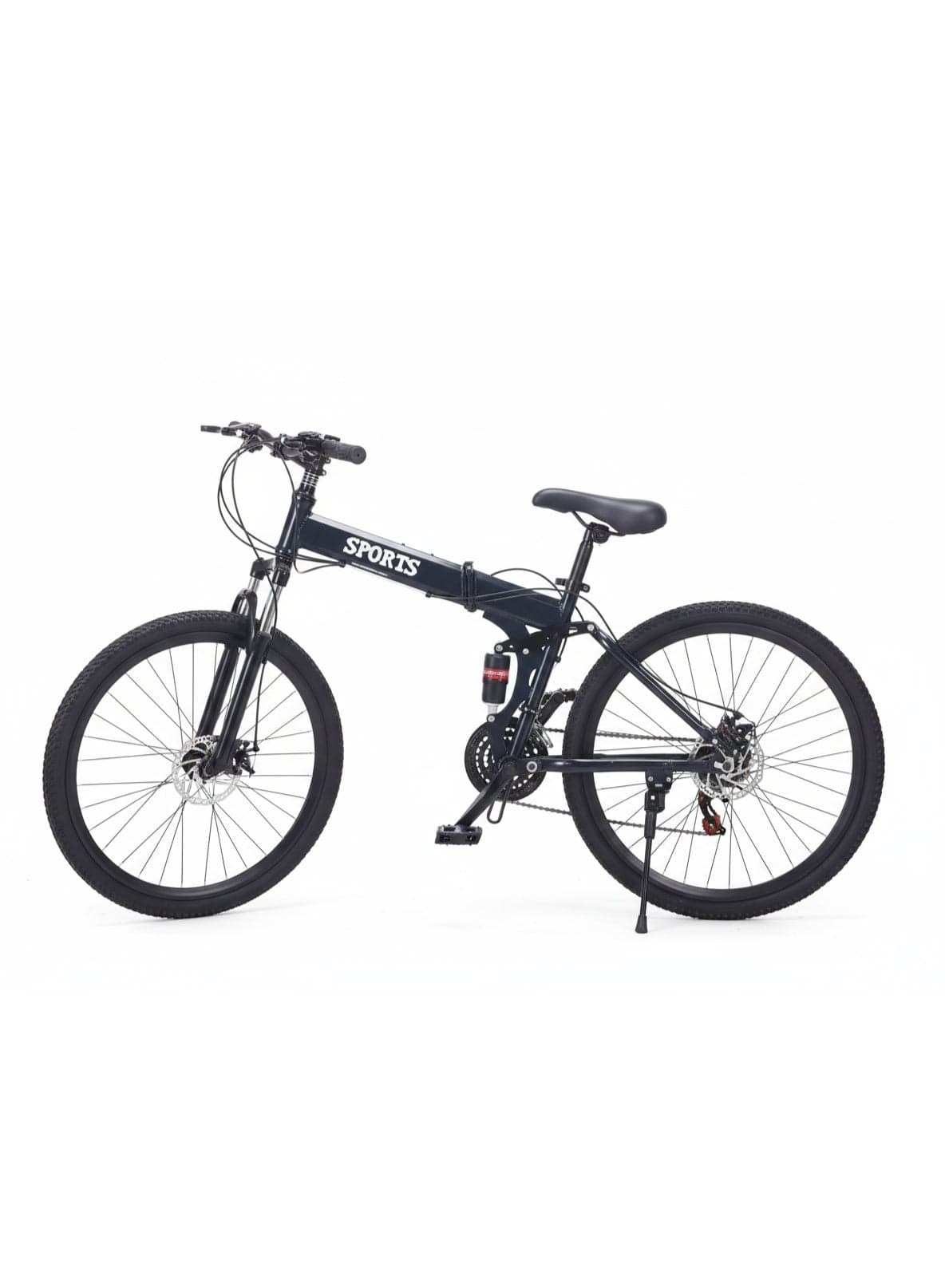 24-Inch Folding Bike – 21-Speed Mountain Bicycle with Carbon Steel Frame, Front Suspension & Dual Disc Brakes, Navy Blue
