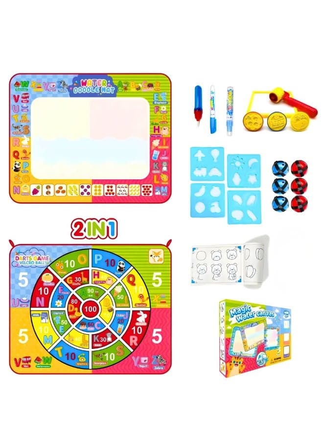 2-in-1 Large Aqua Magic Water Doodle Mat 98×78 cm, Reusable Mess-Free Drawing & Coloring Mat for Kids