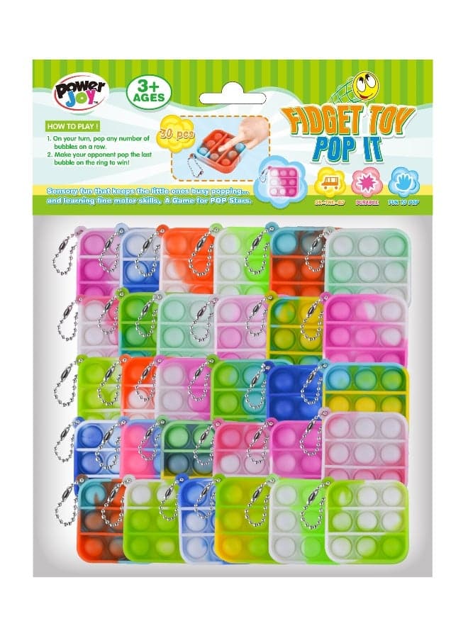 Power Joy Fidget Toy Pop It 30-Pieces | Develops Sensory Skills | Entertaining Toy | Pop-It Keychain | Squeeze Toy | Stress Relief Toys for Kids