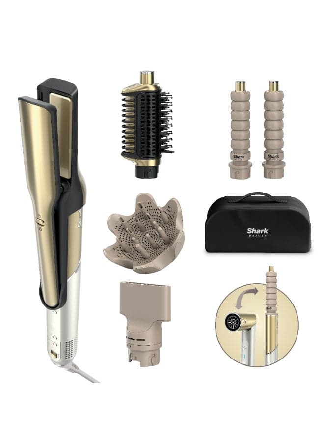 Glam 5-In-1 Ceramic And Powerful Air Styling And Drying System, Straightener, Auto-Wrap Curlers, Concentrator, Diffuser and Storage Case, No Heat Damage, HD6052SME