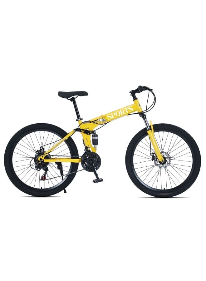 20-Inch Folding Bike – 21-Speed Mountain Bicycle with Carbon Steel Frame, Front Suspension & Dual Disc Brakes, Yellow