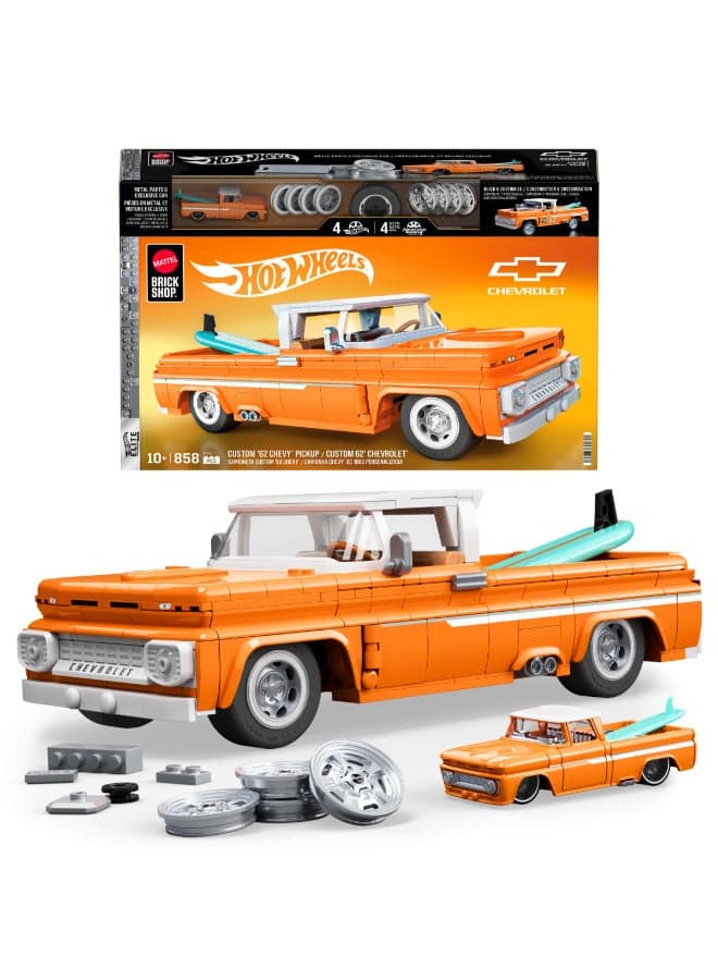 Hot Wheels Elite Series Building Set, Custom ’62 Chevy Pickup with 858 Pieces, Realistic Details and Custom Decals, Adult Collectors and Kids Ages 10+