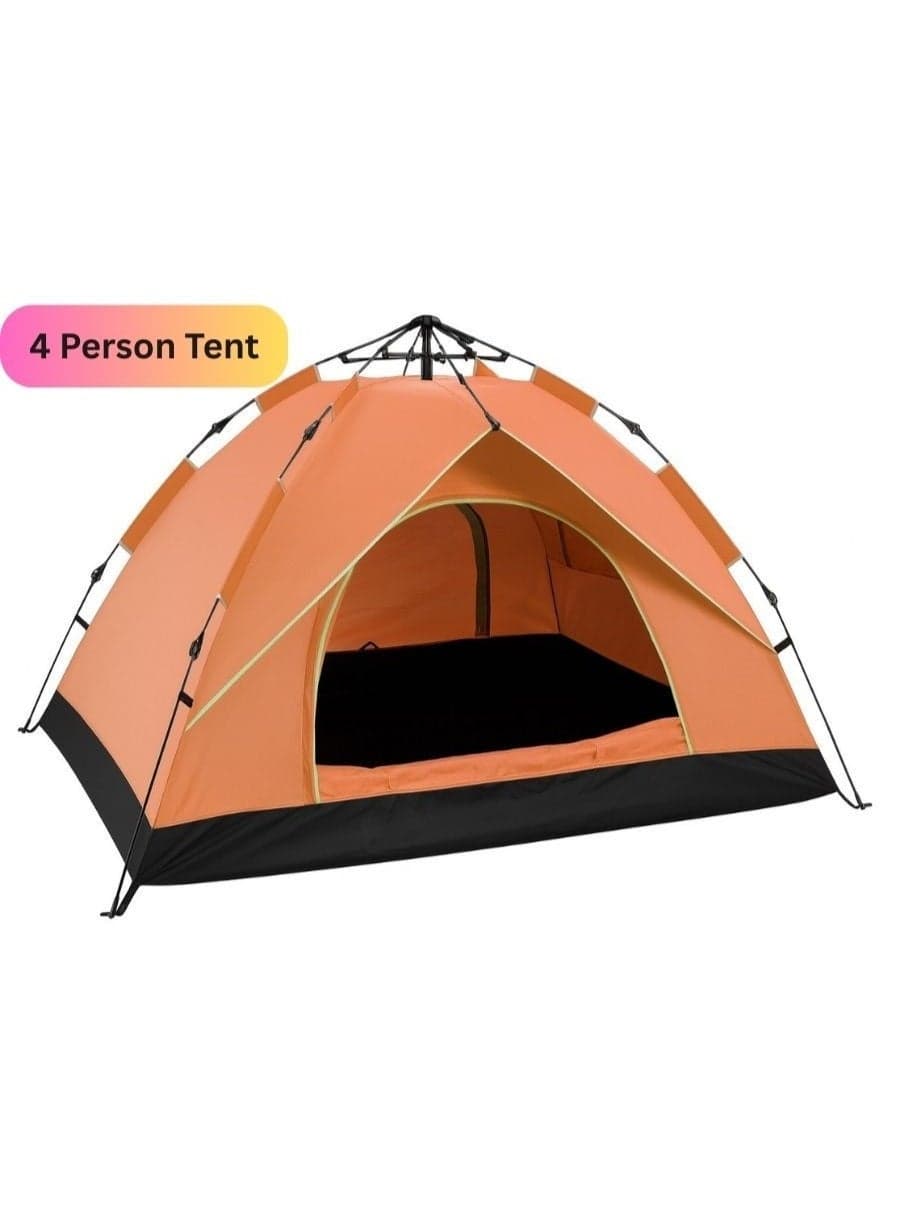 Automatic Pop-Up Instant Camping Tent 200x200x135cm – 4-Person Easy Setup Tent with UV Protection, Waterproof, Lightweight Travel Tent for Camping, Hiking & Festivals, Orange