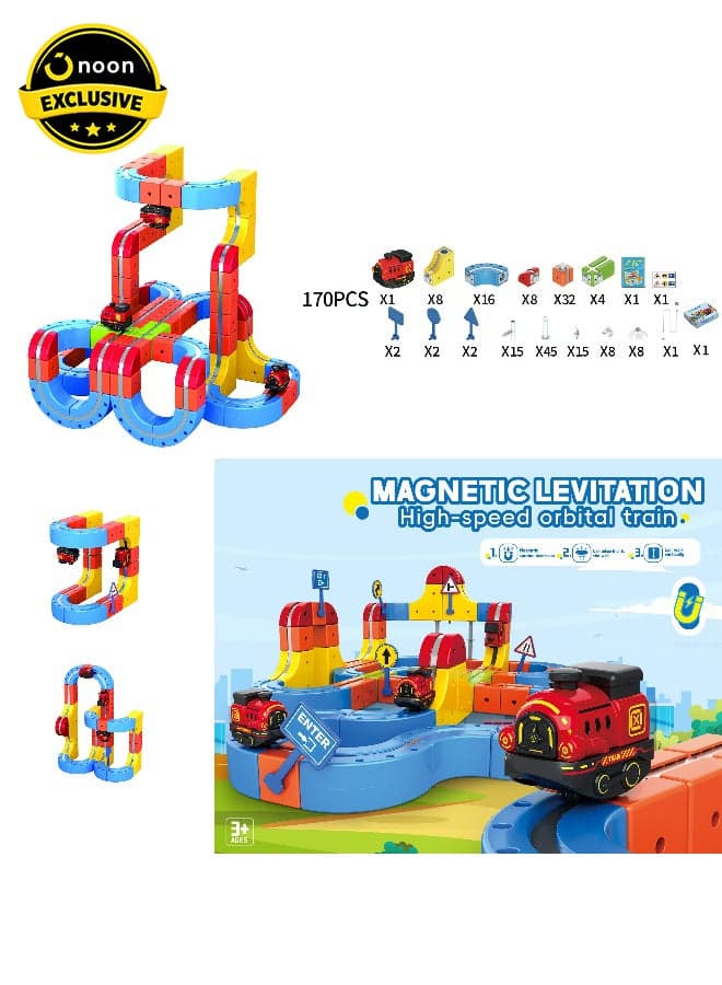 Magni-Mates 170PCS Mega High-Speed Versatile Anti-Gravity Maglev Train Set, Large DIY Track Building System, STEM Construction Toy for Kids Creative Play