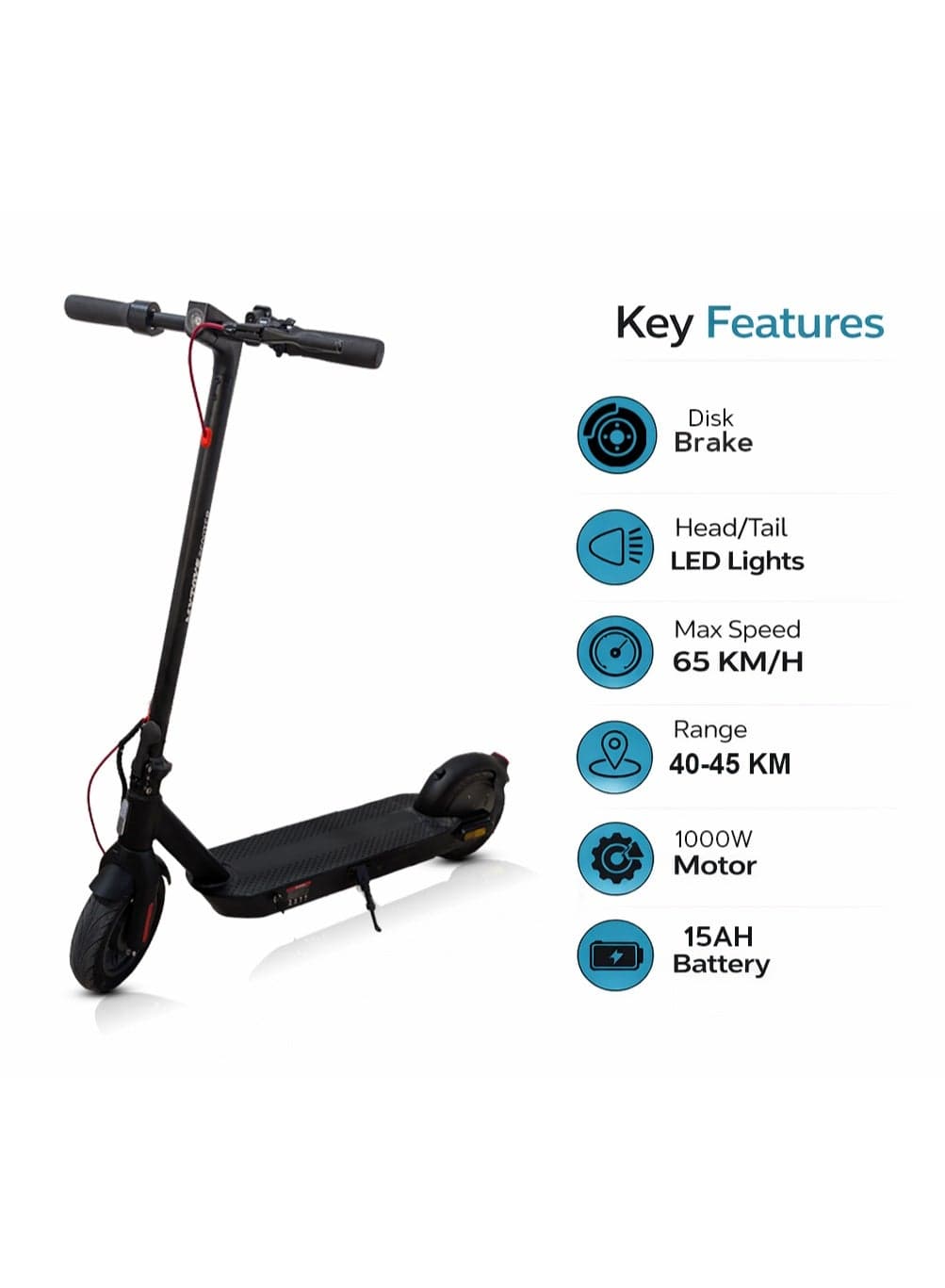 Mytoys MT515 Electric Scooter 1000W High-Speed Electric Scooter for Adults, Up to 65 km/h, 40-45 km Range, 15Ah Battery, Dual Disc Brakes, LED Lights & Turn Indicators, Multiple Speed Modes