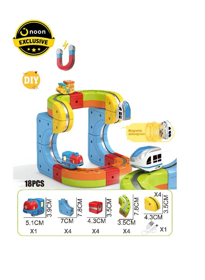 Magni-Mates 18-Piece DIY Magnetic Levitation Track Set – Anti-Gravity Maglev Train Toy with Rechargeable Battery & USB Charger – 3D Loop Coaster Building Kit for Kids Ages 3+