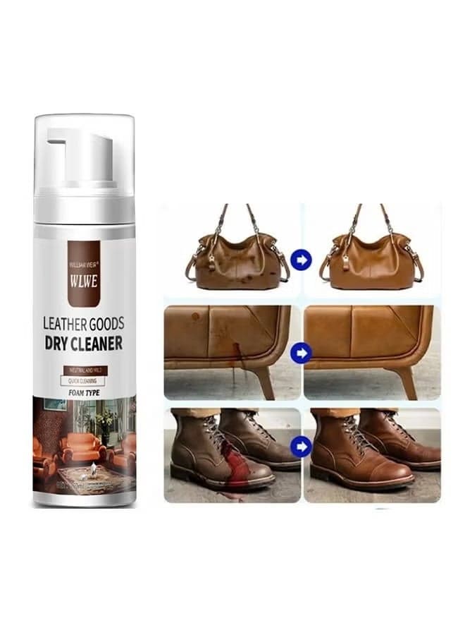 Leather Goods Dry Cleaner- Foam Cleaner Cleaning Remove Dirt Stain and Grime Suitable for Car Interiors Seats Furniture Couches Sofa Shoes Boots Bags and More 200ml