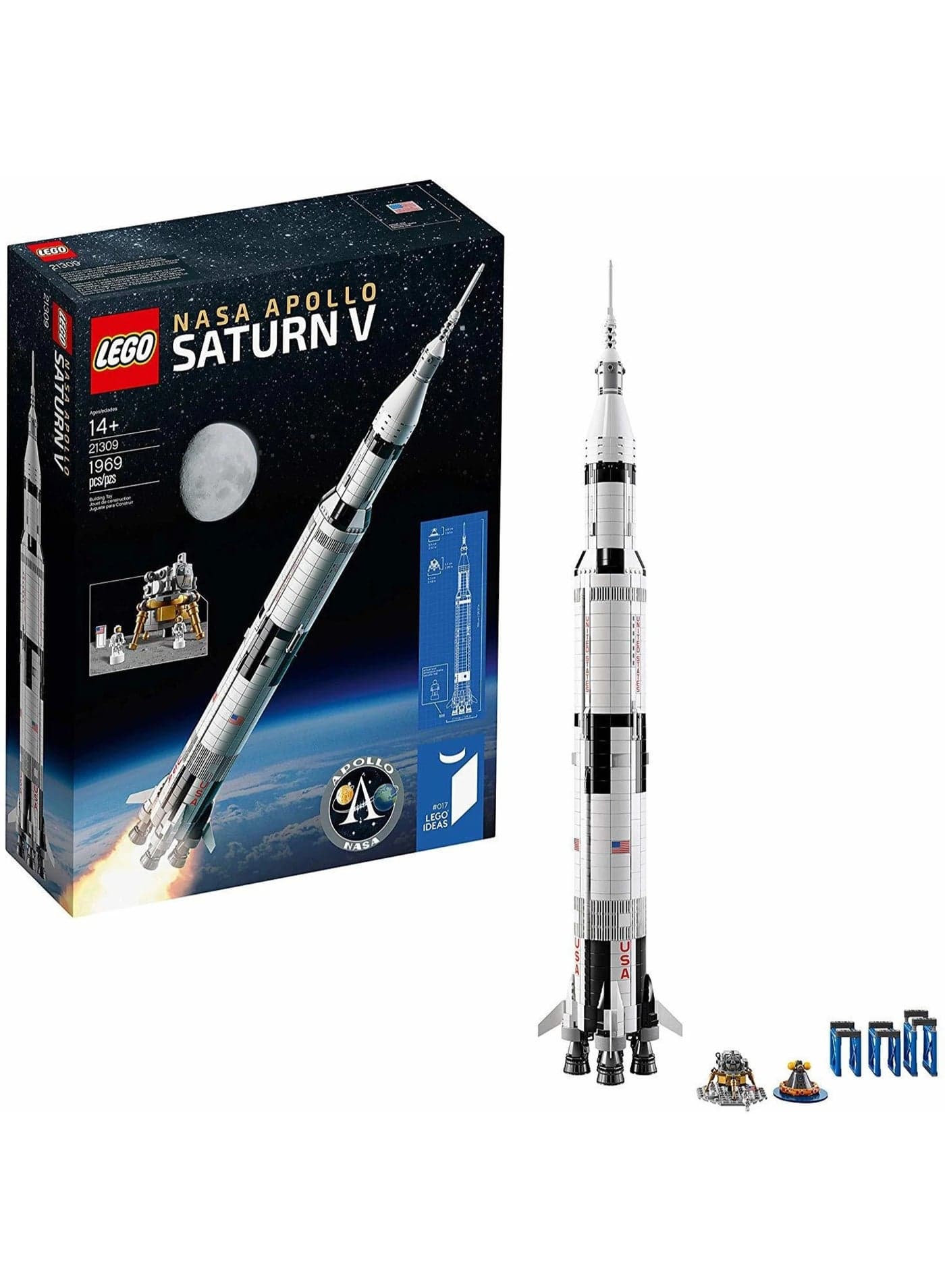 21309 Apollo Saturn V Ideas NASA Multicolor (1969 Pieces) Building Set for Kids | Creative Construction Toy