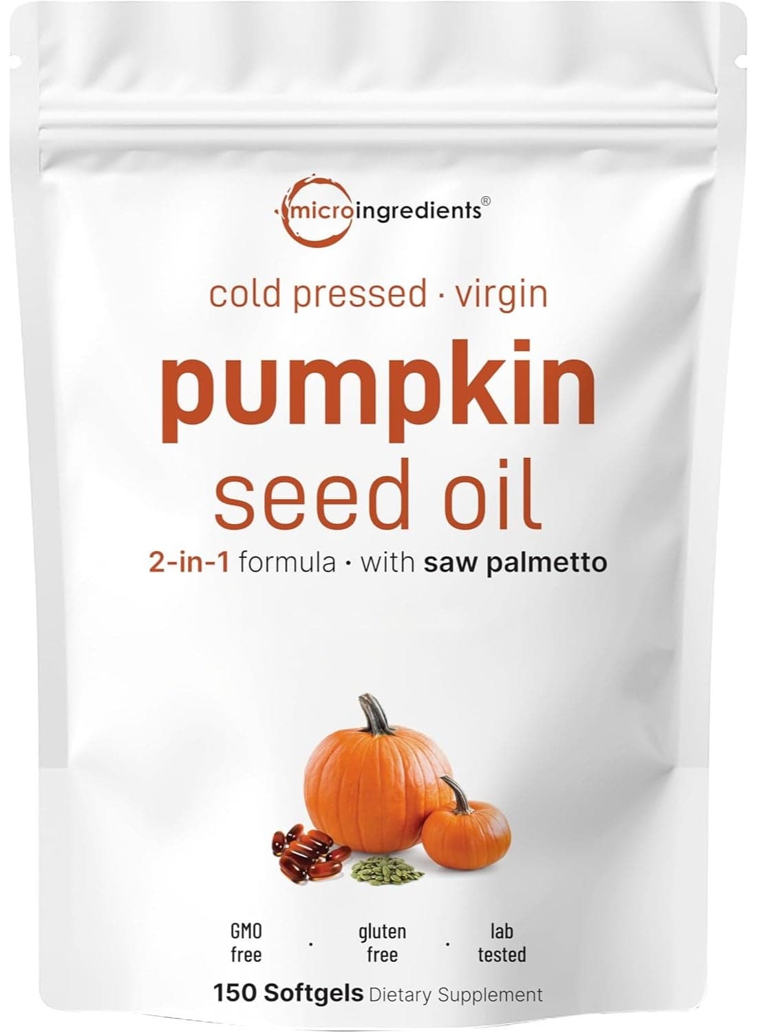 Micro Ingredients Pumpkin Seed Oil with Saw Palmetto, 150 Softgels | Cold Pressed, Pure Virgin Oil, Essential Fatty Acids, & Phytosterols | Non-GMO