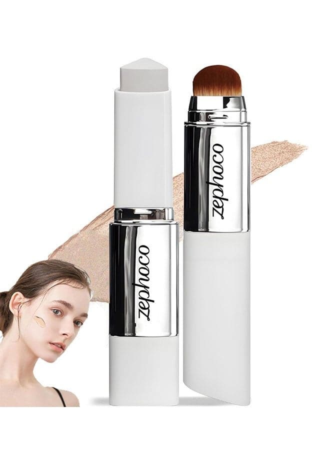 Color Changing Foudation Stick,Cream Stick V White - Medium to Full Coverage, Dewy & Hydrating Makeup, Dual-Ended with Brush for Flawless Look # Natural