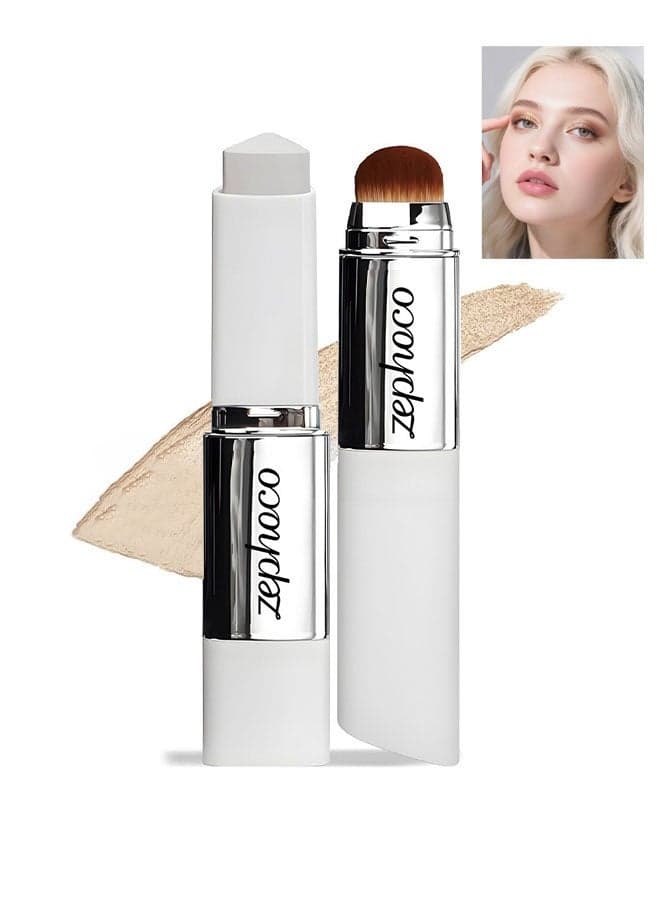 Color Changing Foudation Stick,Cream Stick V White - Medium to Full Coverage, Dewy & Hydrating Makeup, Dual-Ended with Brush for Flawless Look # Ivory White