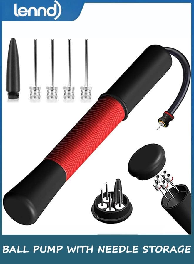 Ball Pump with Needle Storage Basketball Pump with 5 Needles and Extendable Cable, Soccer Football Pumps, Volleyball Pump Rugby Ball Inflator - Great for All Balls