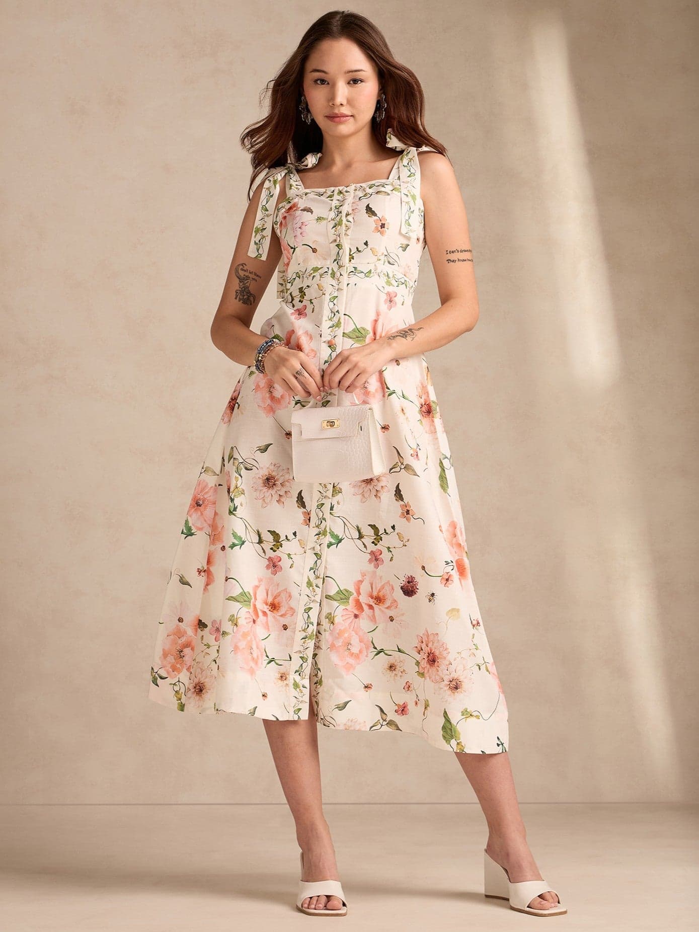 Multi Aline Printed Poly Slub Dress