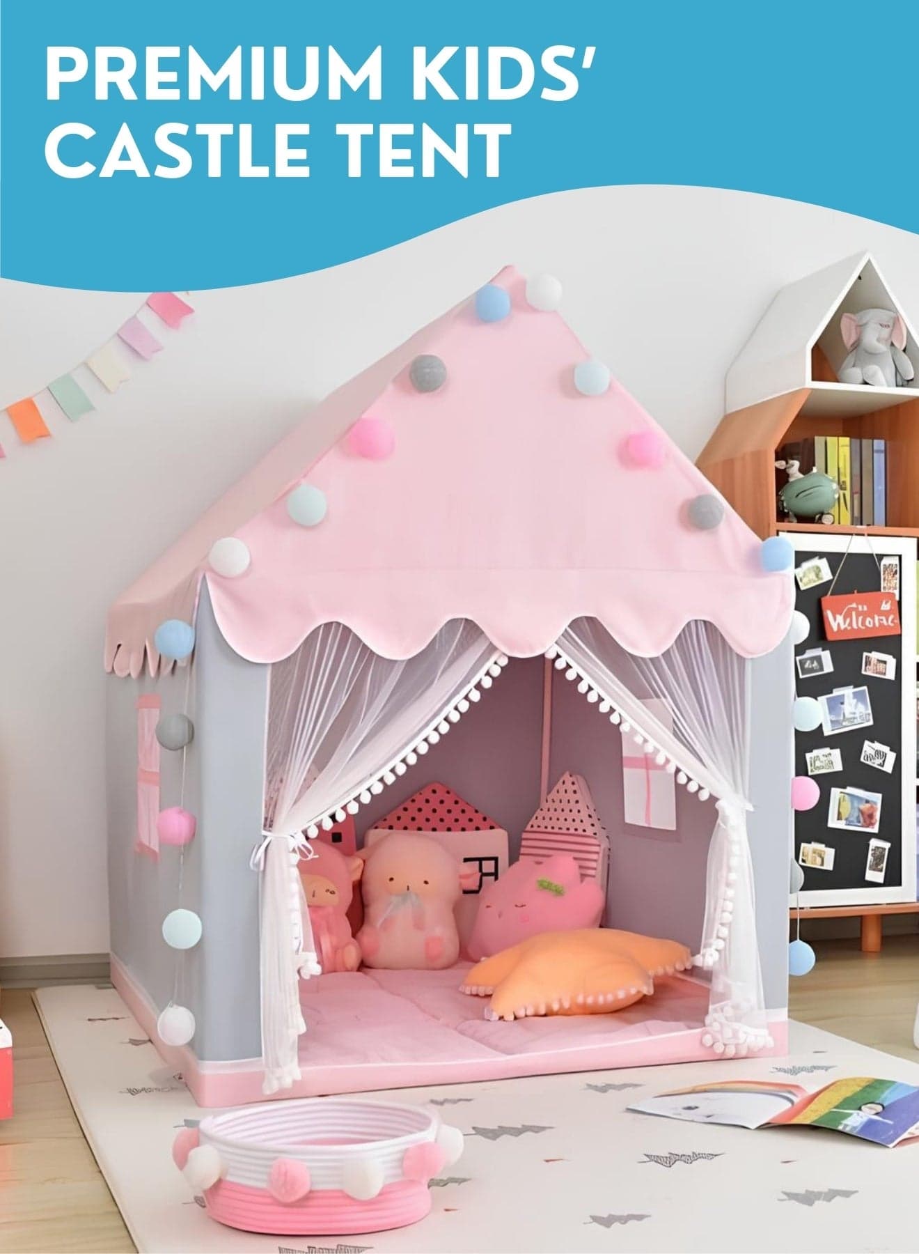 Large Kids Tent House Indoor Outdoor – Toddler Play Tent with Curtains, Baby Princess Castle Playhouse for Girls & Boys, Birthday Party Decoration, Kids Indoor Room Toy Gift