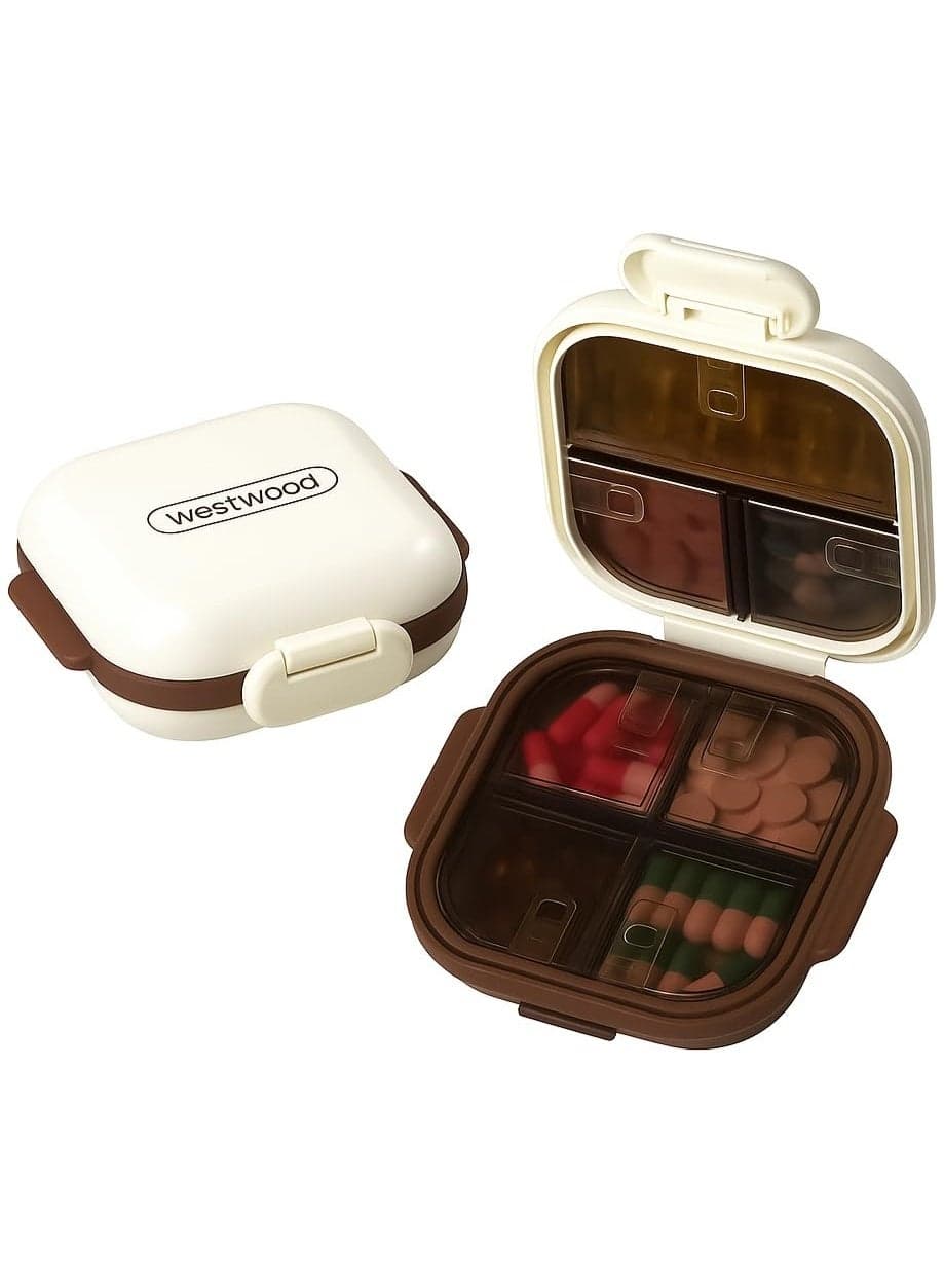 Pocket Pill Case Box, Pill Dispenser 7 Compartments, Weekly Medication Organiser, Vitamin Medication Case Airtight & Moistureproof (white-brown)