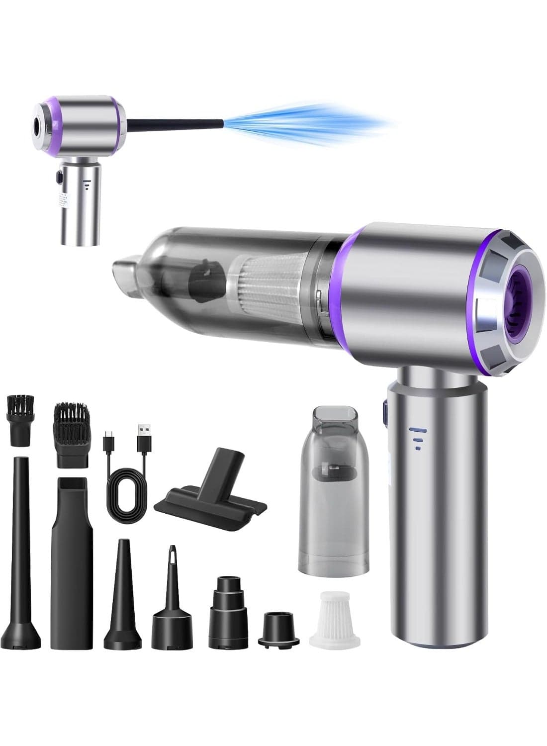 Car Vacuum Cleaner Cordless,Wireless Mini Vacuum Cleaner 4-in-1 Compressed Air Duster & Air Blower & Pump,Portable Handheld Vacuum with Brushless Motor for Car, Home, Office,Camping