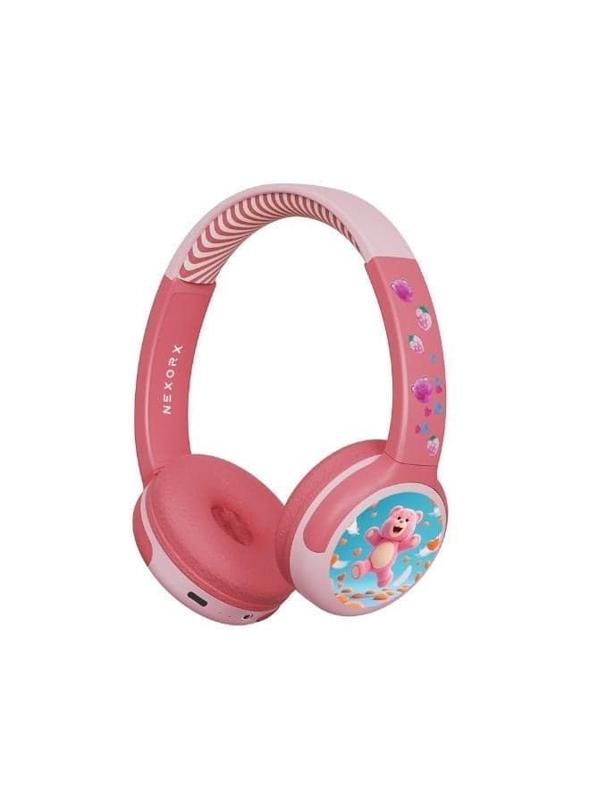NEXORX NexTunes 001 Junior Kids Headphones – Bluetooth 5.3, 8 Hours Playtime, Built-in Mic, Safe 85dB Volume Limit, Comfortable & Lightweight for Ages 3+ Pink