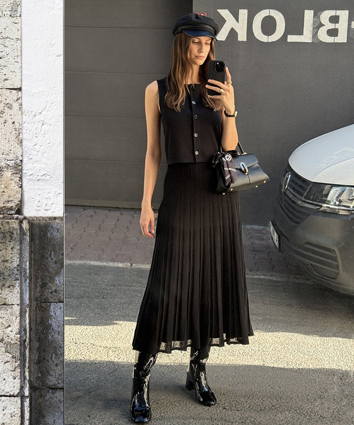 Pleated Knit Midi Dress