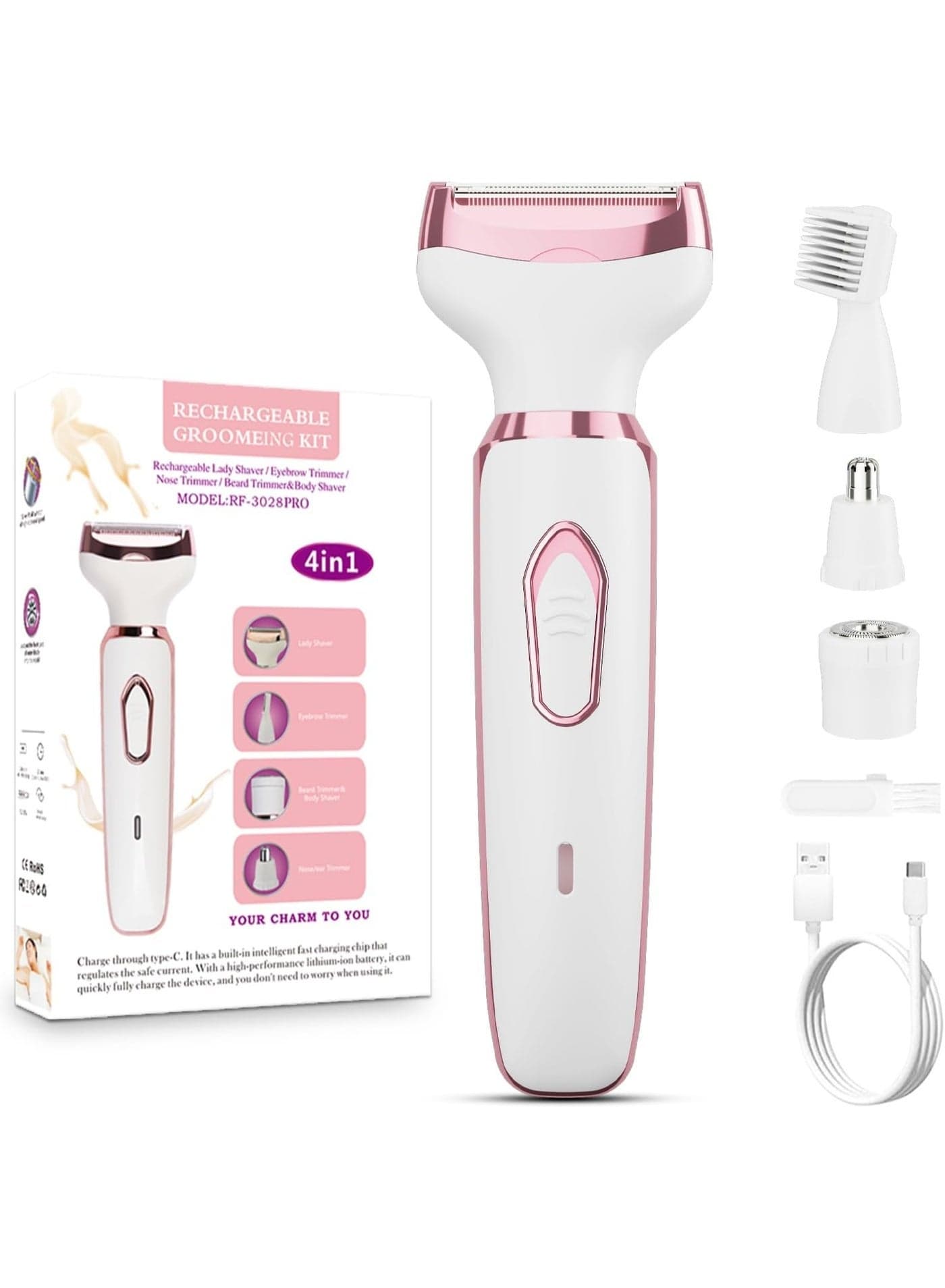 Electric Razors for Women, 4-in-1 Women’s Facial Hair Removal, Face Shaver Ebrow Trimmer,Rechargeable Portable Waterproof Womens Body Shavers Set
