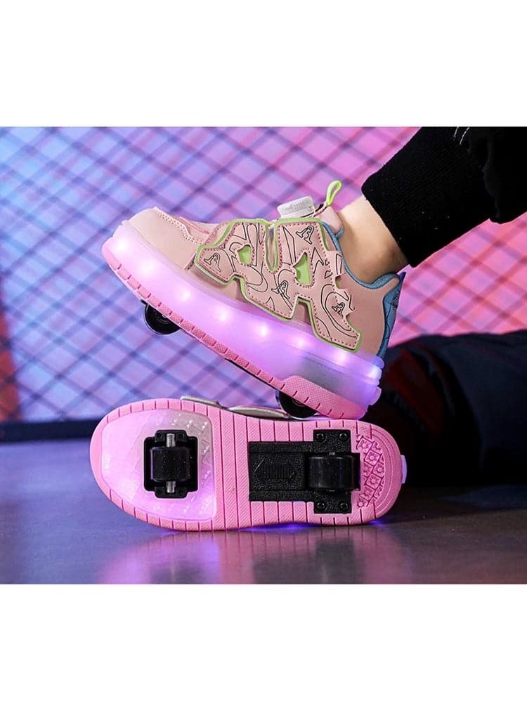 Two Wheel LED Flash Light Fashion Shiny Sneaker Skate Heelys Shoes With Lightning Sole