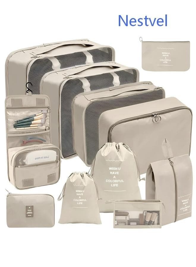 11 Set Packing Cubes for Suitcases, Travel Essentials for Carry on, Luggage Organizer Bags Set for Travel Accessories , Beige