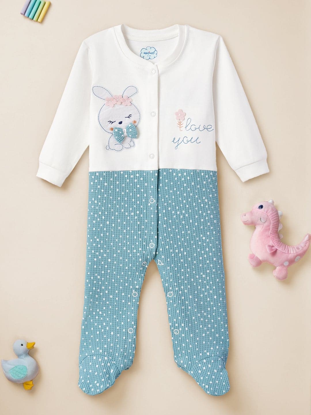Baby Girls' Cotton All-over Polka Printed Sleepsuit with Snap Buttons