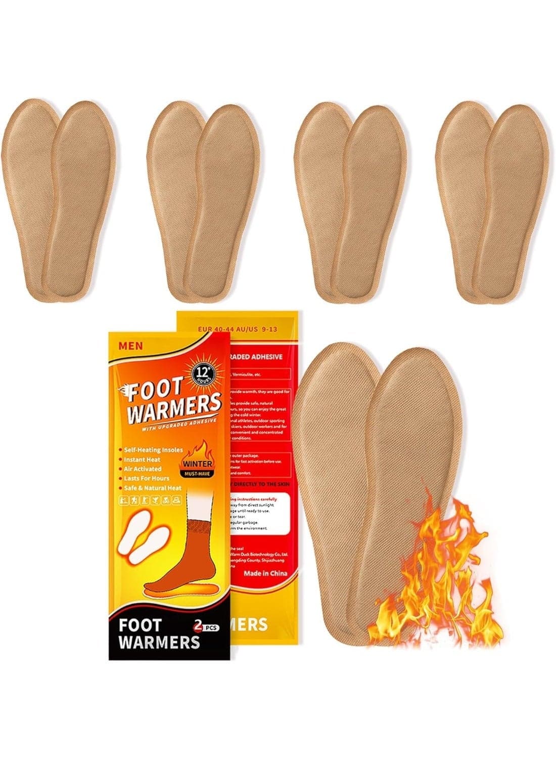 Insole Foot Warmers - Long Lasting Safe Natural Odorless Air Activated Warmers - Up To 12 Hours Of Heat - 5 Pair