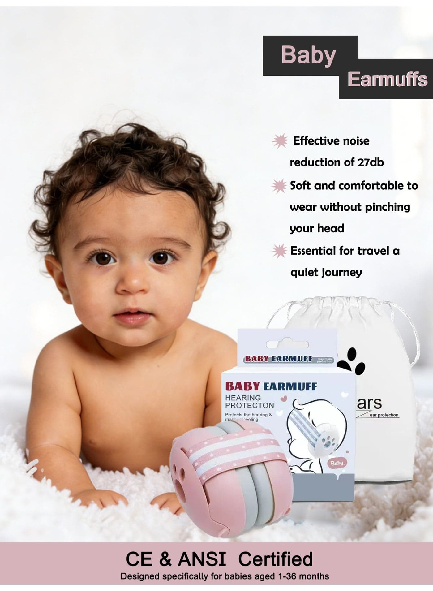Baby Earmuffs,Baby Ear Protection, Earmuffs for Babies and Toddlers up to 36 Months, Noise Reduction Earmuffs - Comfortable Baby Headphones Against Hearing Damage & Improves Sleep