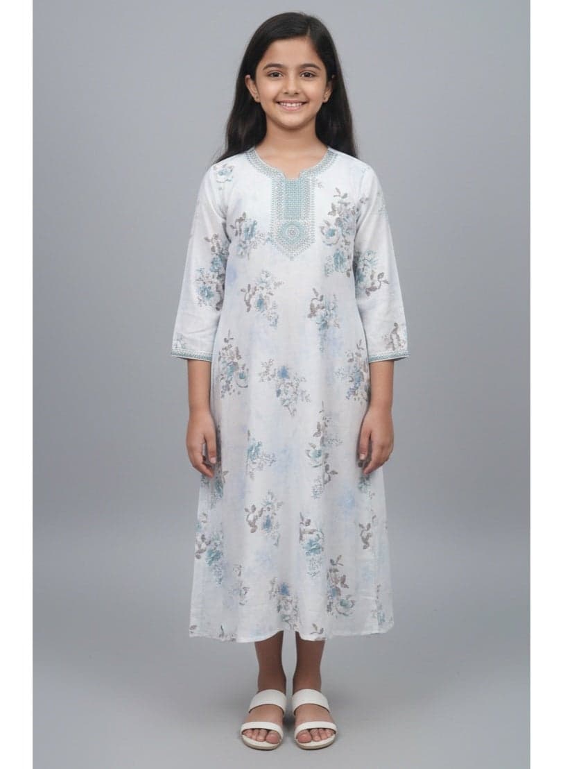 Girls Viscose Blended Digital Print Floral Arabic Jalabiya – Lightweight Modest Wear Dress